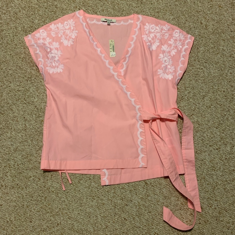 Madewell NWT pink embroidered kimono wrap top | XS